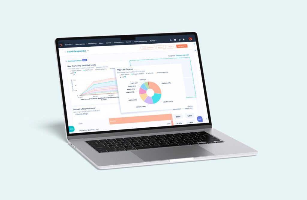 A laptop howing Hubspot Marketing Automation on screen